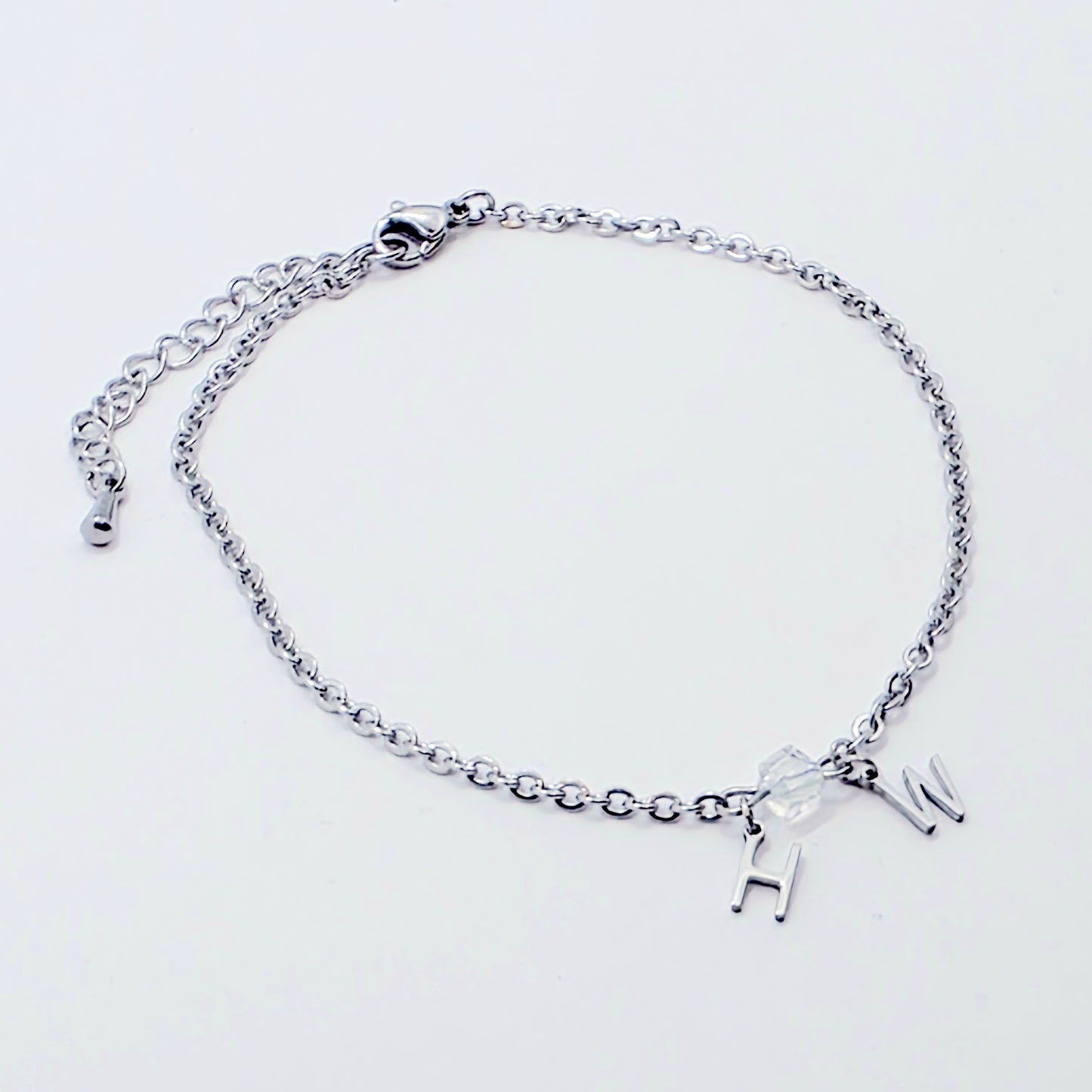 Hotwife Anklet. Discreet Stainless Steel H W Ankle Bracelet.