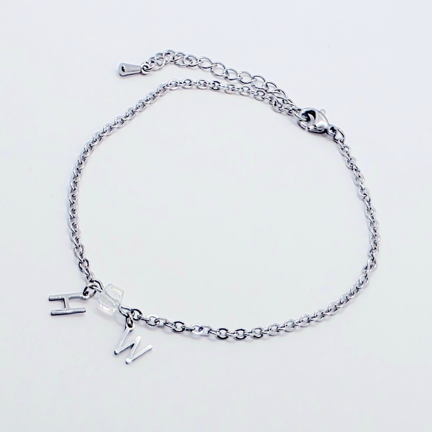 Hotwife Anklet. Discreet Stainless Steel H W Ankle Bracelet.