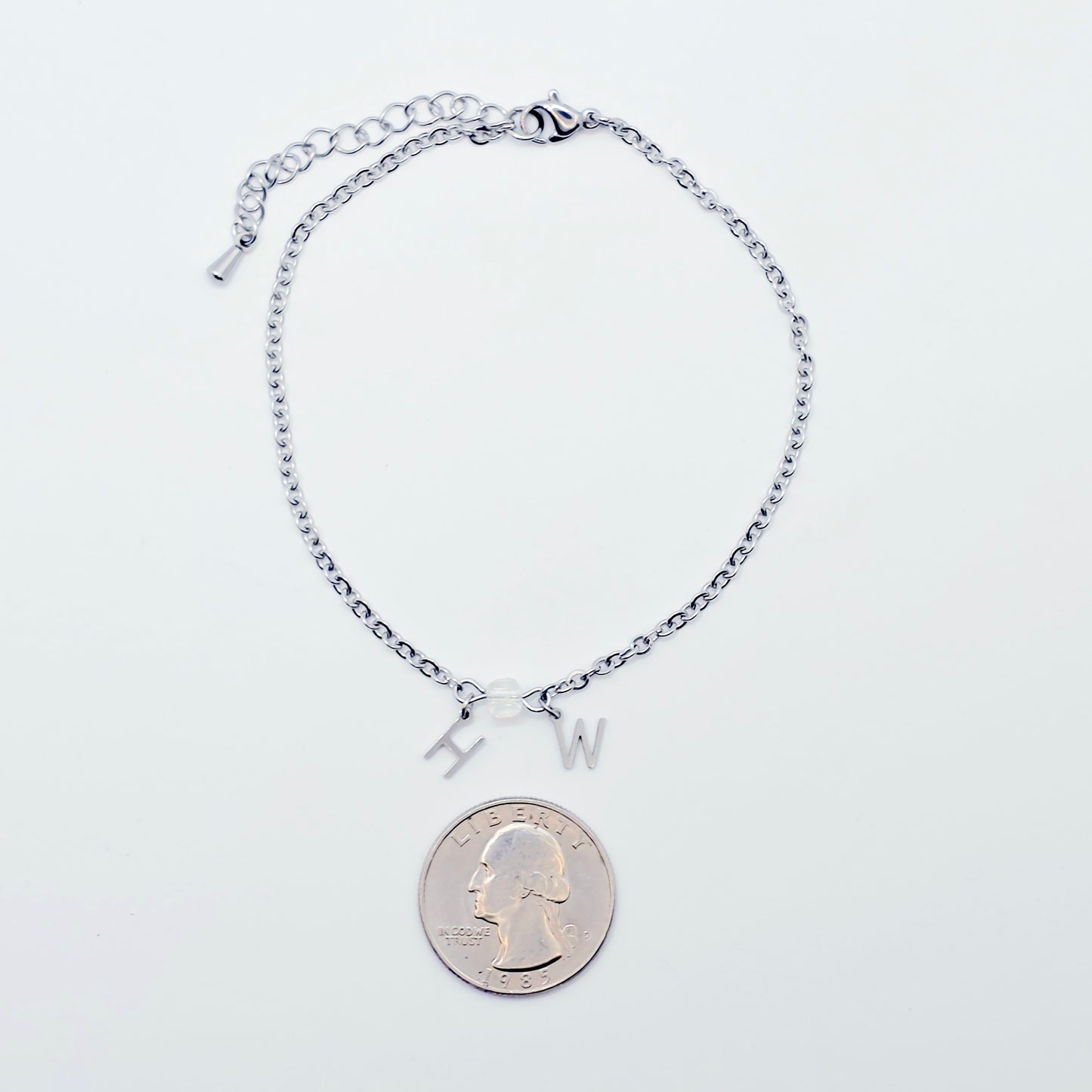 Hotwife Anklet. Discreet Stainless Steel H W Ankle Bracelet.