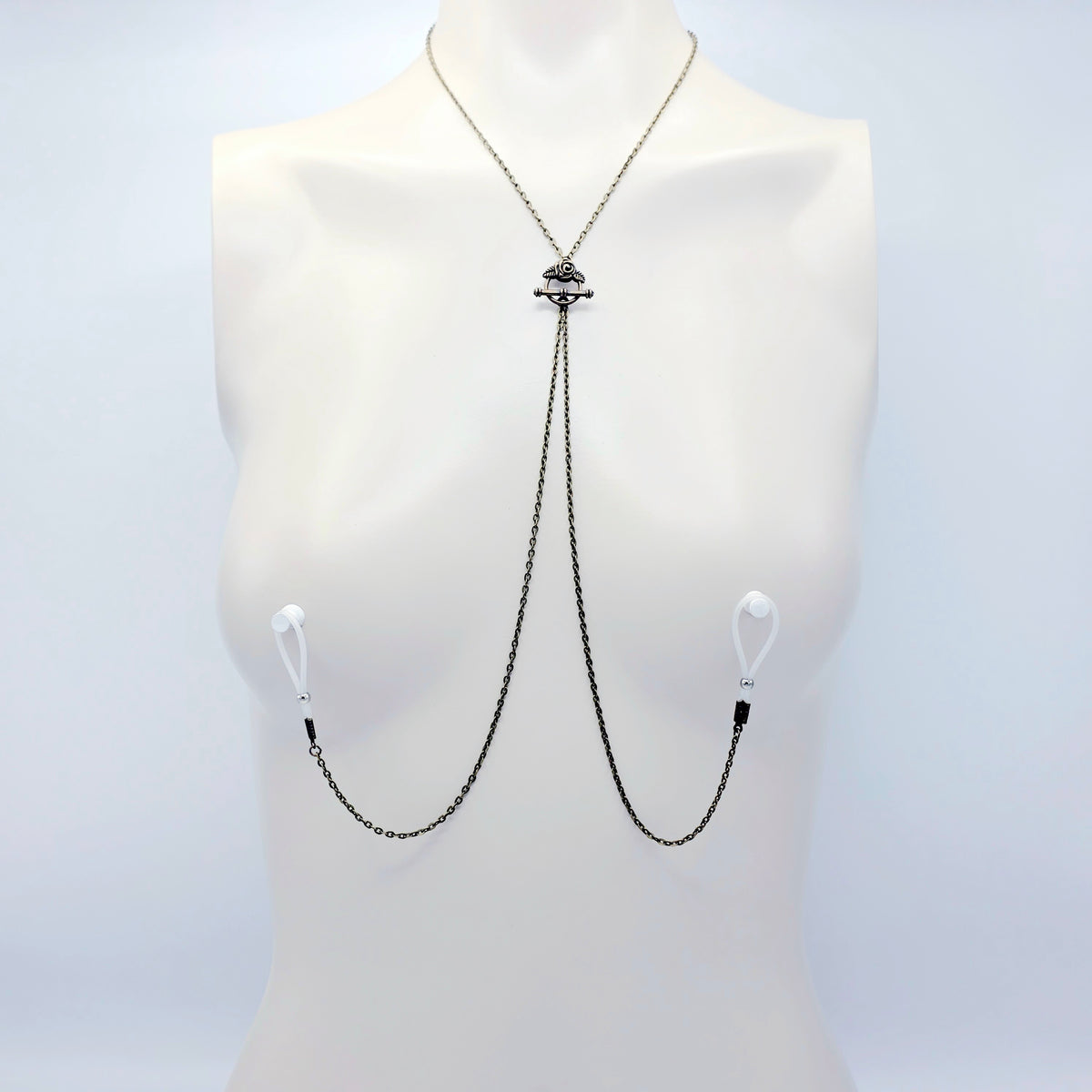 Bronze Vintage Style Necklace with Removable Nipple Chains