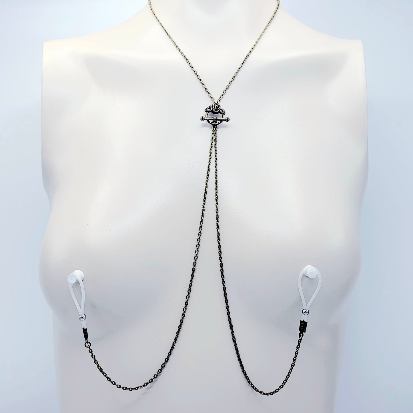 Bronze Vintage Style Necklace with Removable Nipple Chains