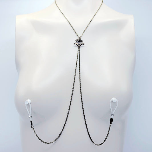 Bronze Vintage Style Necklace with Removable Nipple Chains