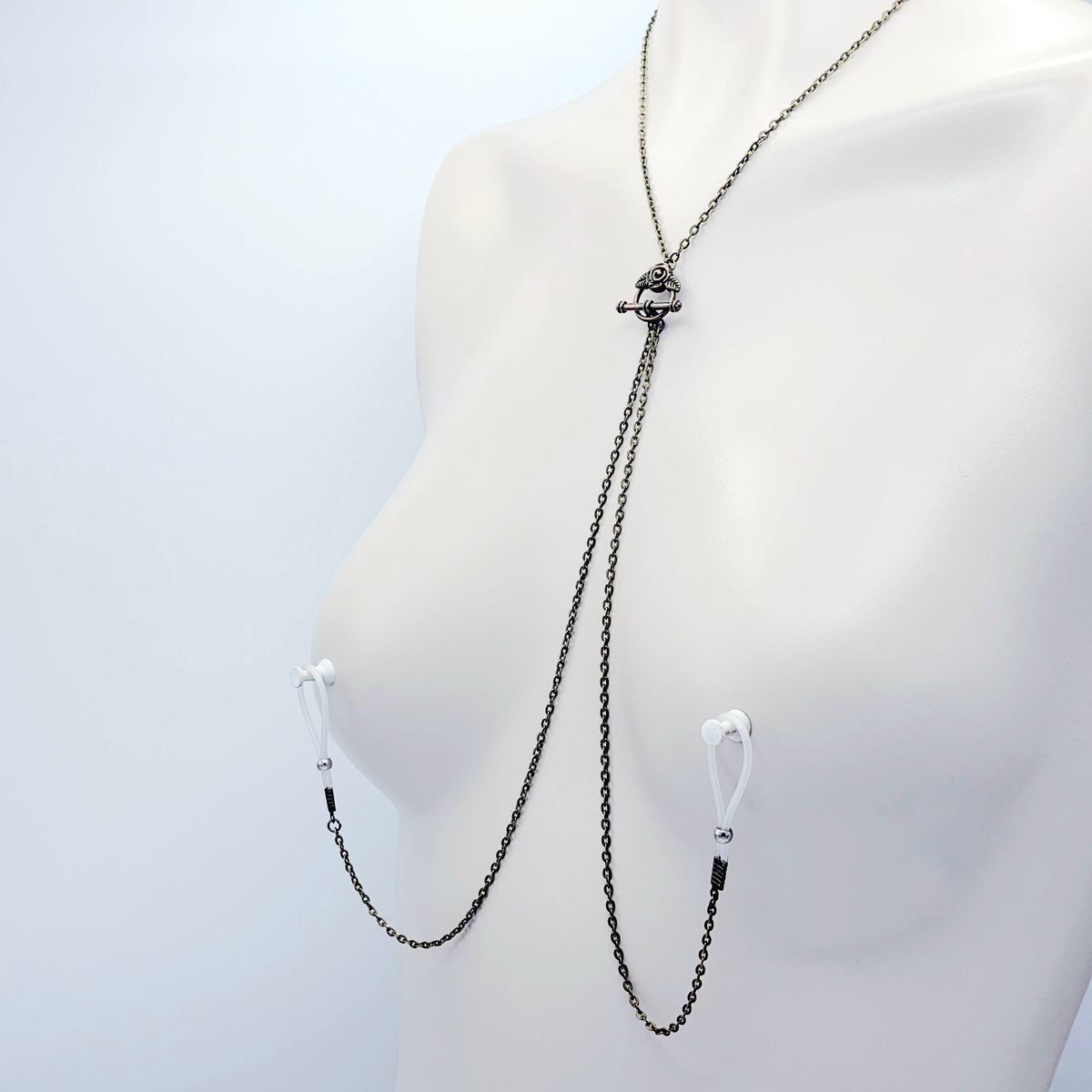 Bronze Vintage Style Necklace with Removable Nipple Chains