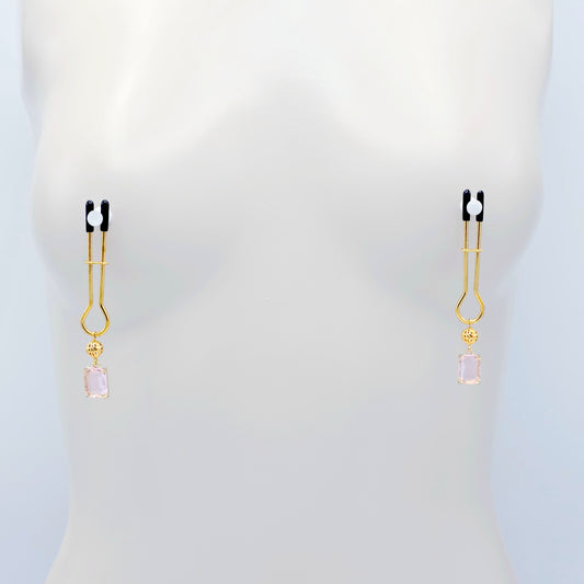 Gold Nipple Clamps with Playful Pink Gems