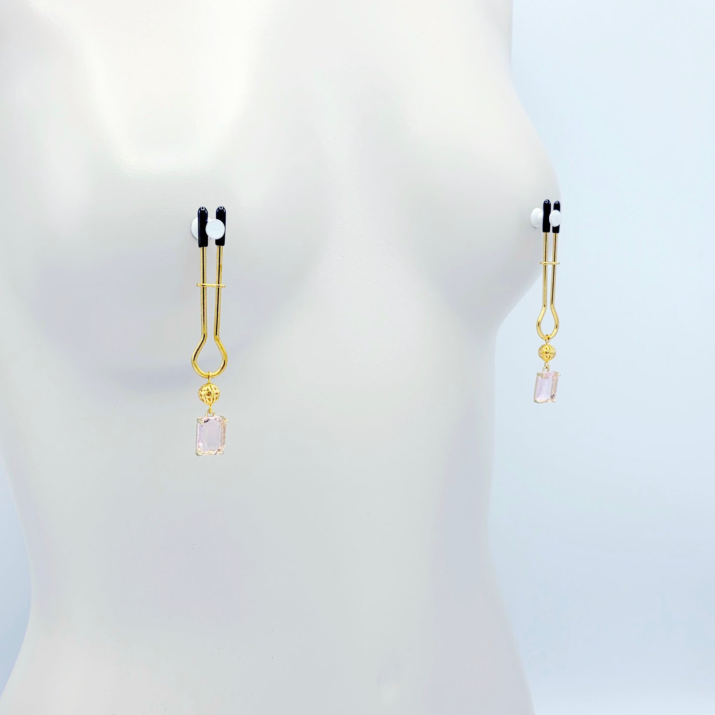 Gold Nipple Clamps with Playful Pink Gems