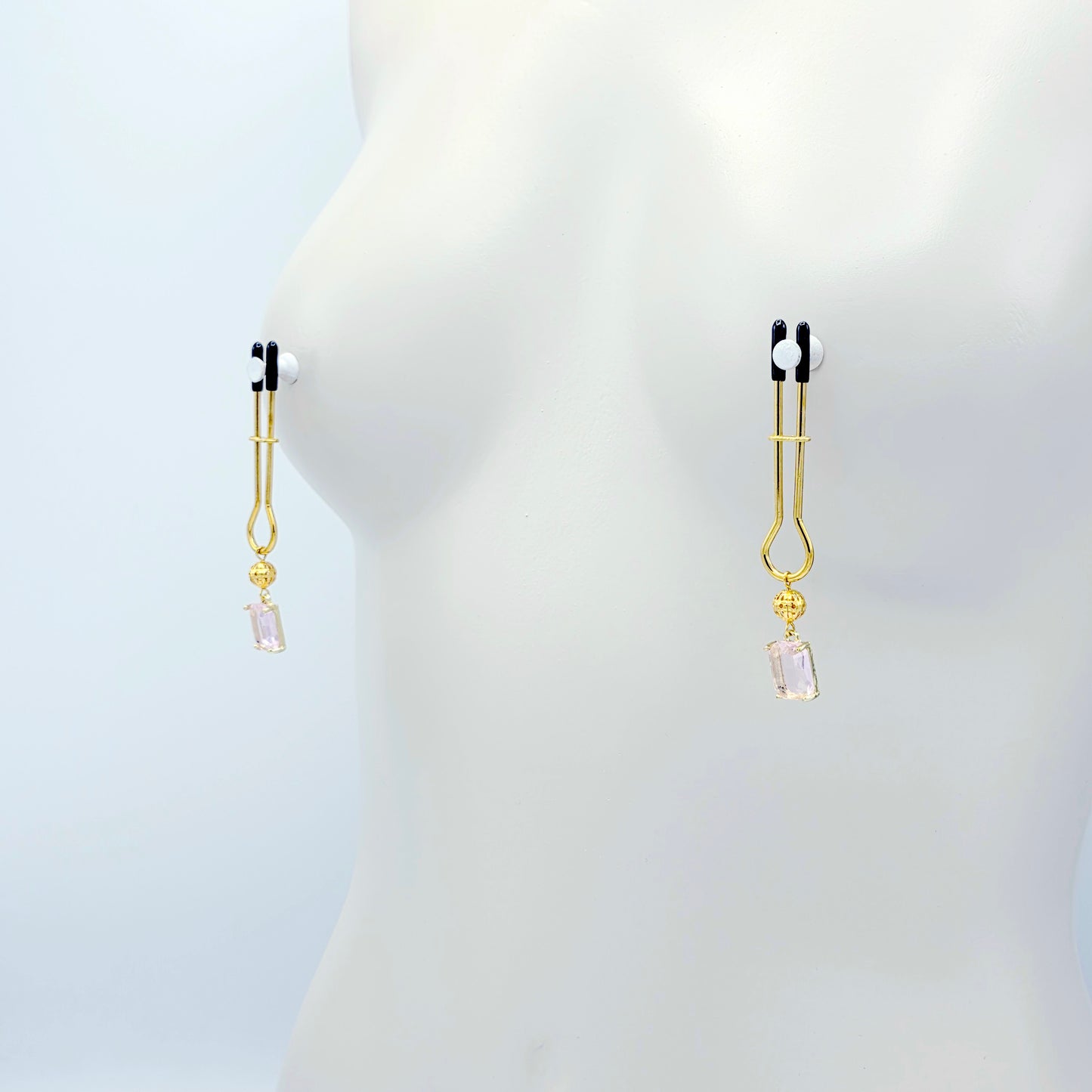 Gold Nipple Clamps with Playful Pink Gems