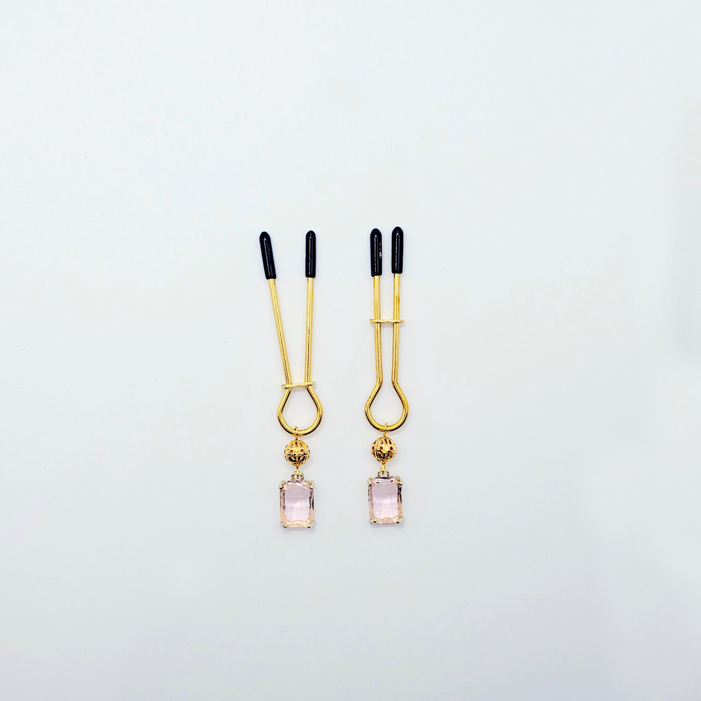Gold Nipple Clamps with Playful Pink Gems