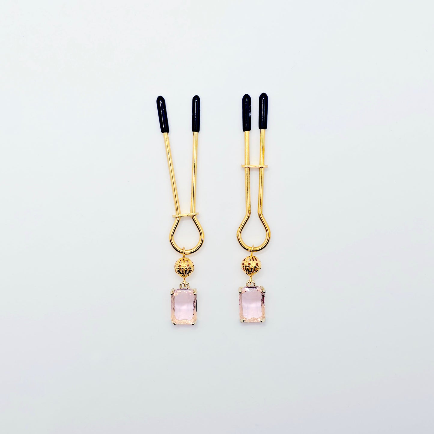Gold Nipple Clamps with Playful Pink Gems