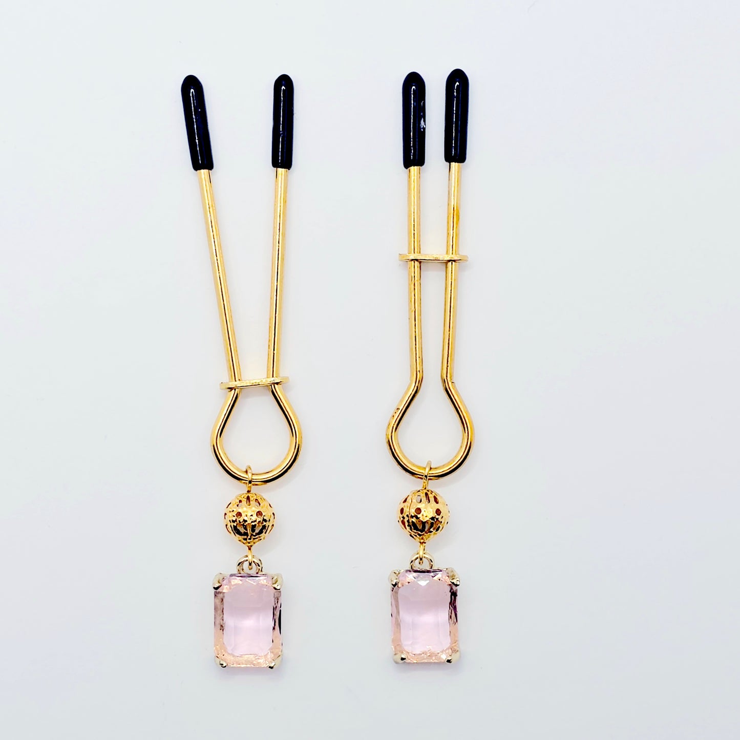 Gold Nipple Clamps with Playful Pink Gems