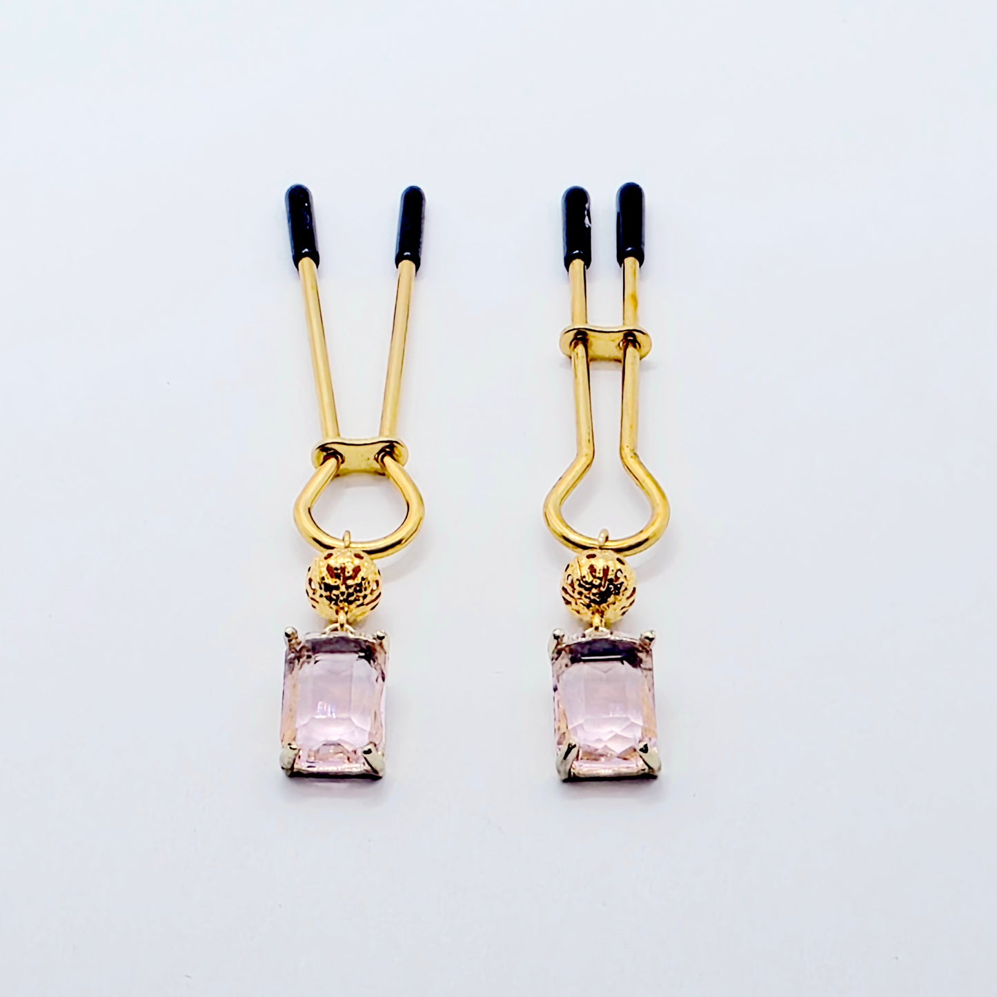 Gold Nipple Clamps with Playful Pink Gems