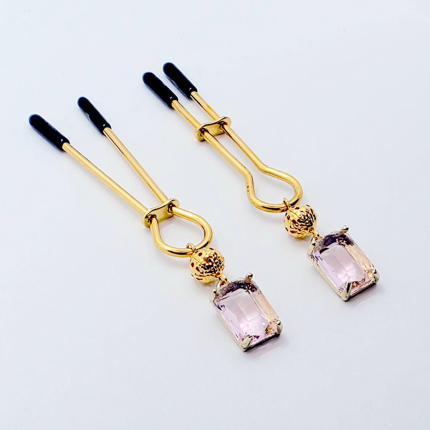 Gold Nipple Clamps with Playful Pink Gems