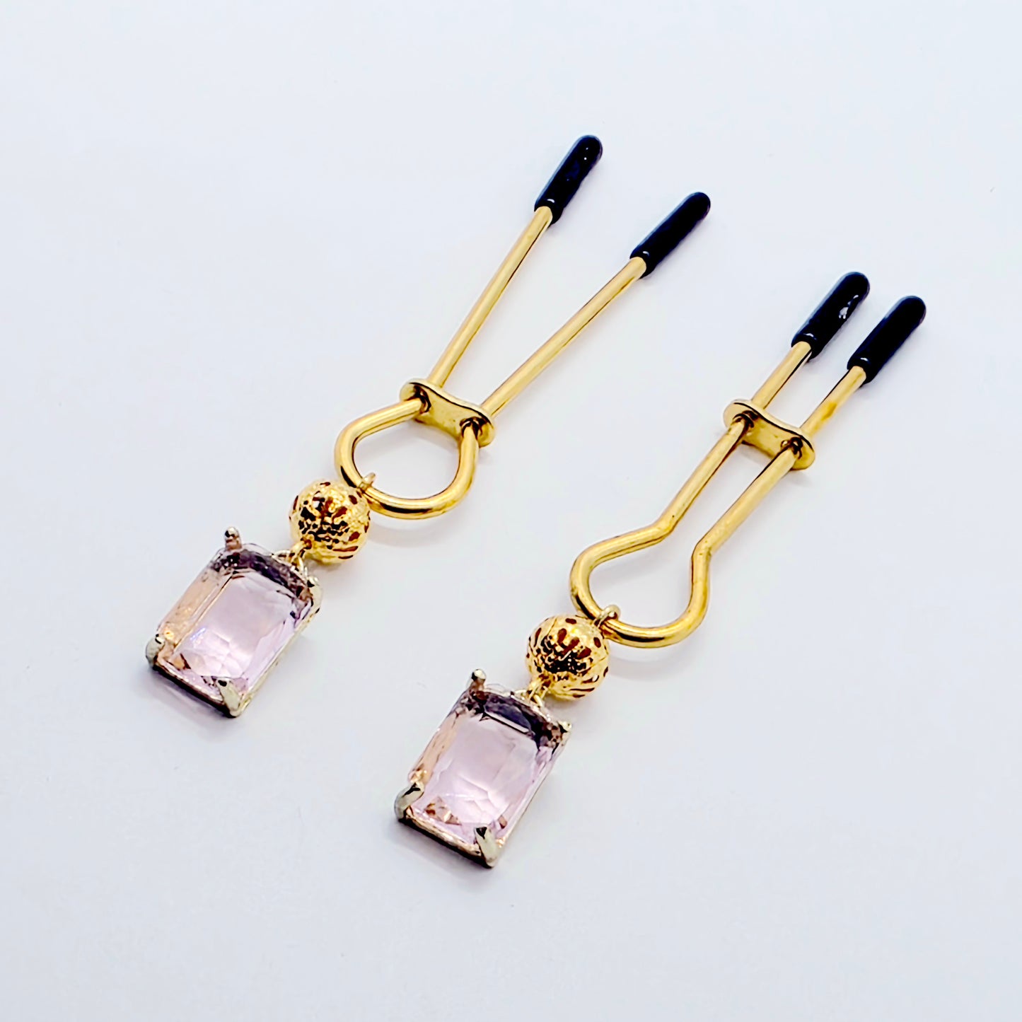 Gold Nipple Clamps with Playful Pink Gems