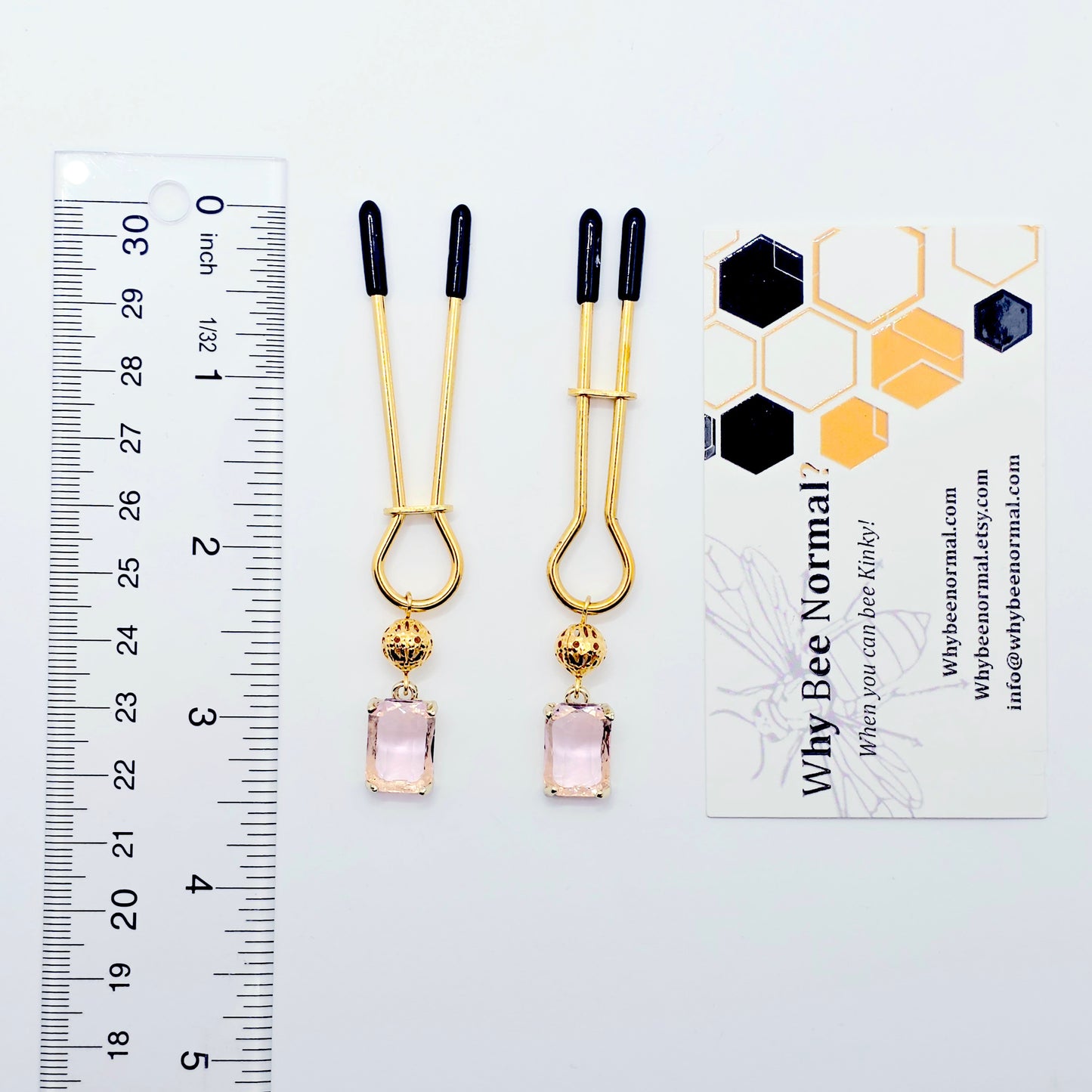 Gold Nipple Clamps with Playful Pink Gems