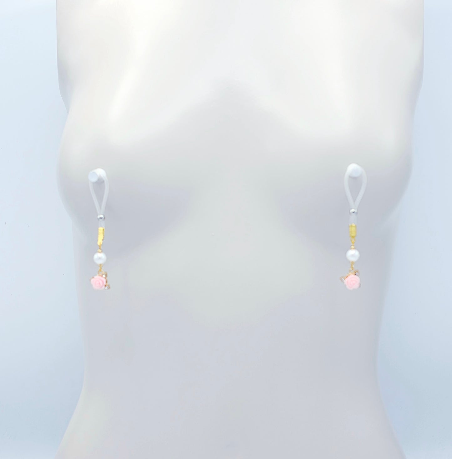 Non Piercing Nipple Dangles or Clamps with Rose and Pearls. Choose Nipple Nooses or Your Choice of Clamps. BDSM