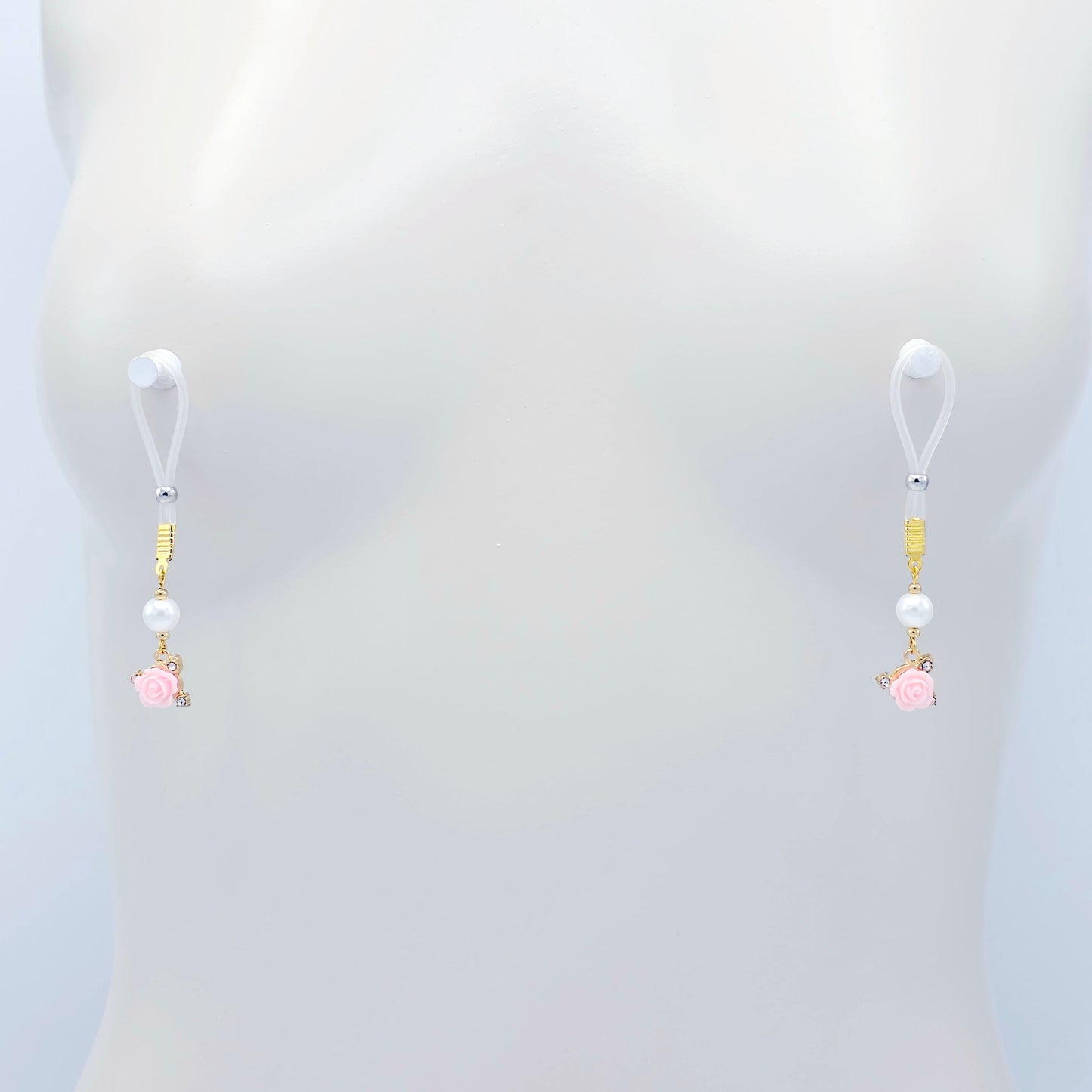 Non Piercing Nipple Dangles or Clamps with Rose and Pearls. Choose Nipple Nooses or Your Choice of Clamps. BDSM