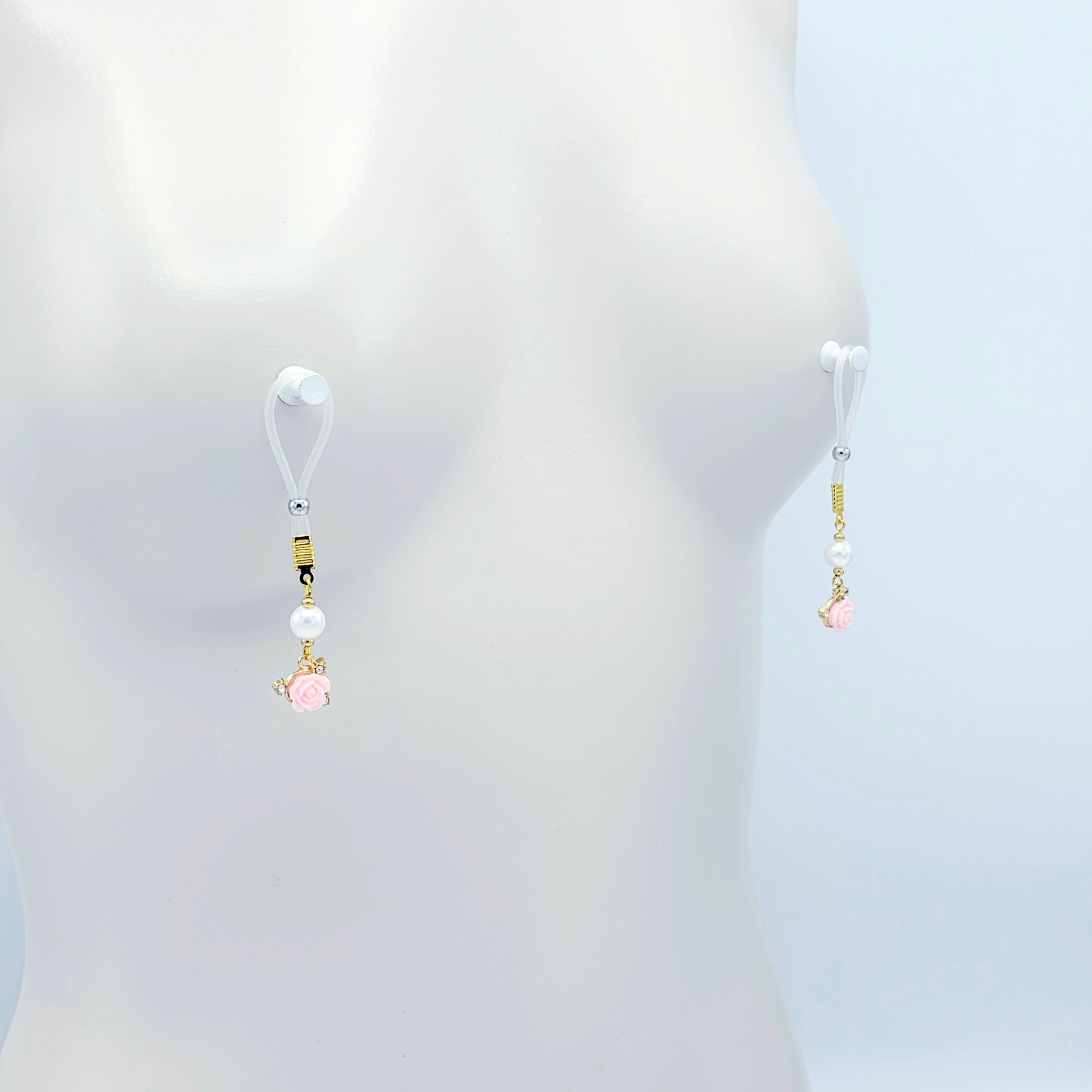 Non Piercing Nipple Dangles or Clamps with Rose and Pearls. Choose Nipple Nooses or Your Choice of Clamps. BDSM