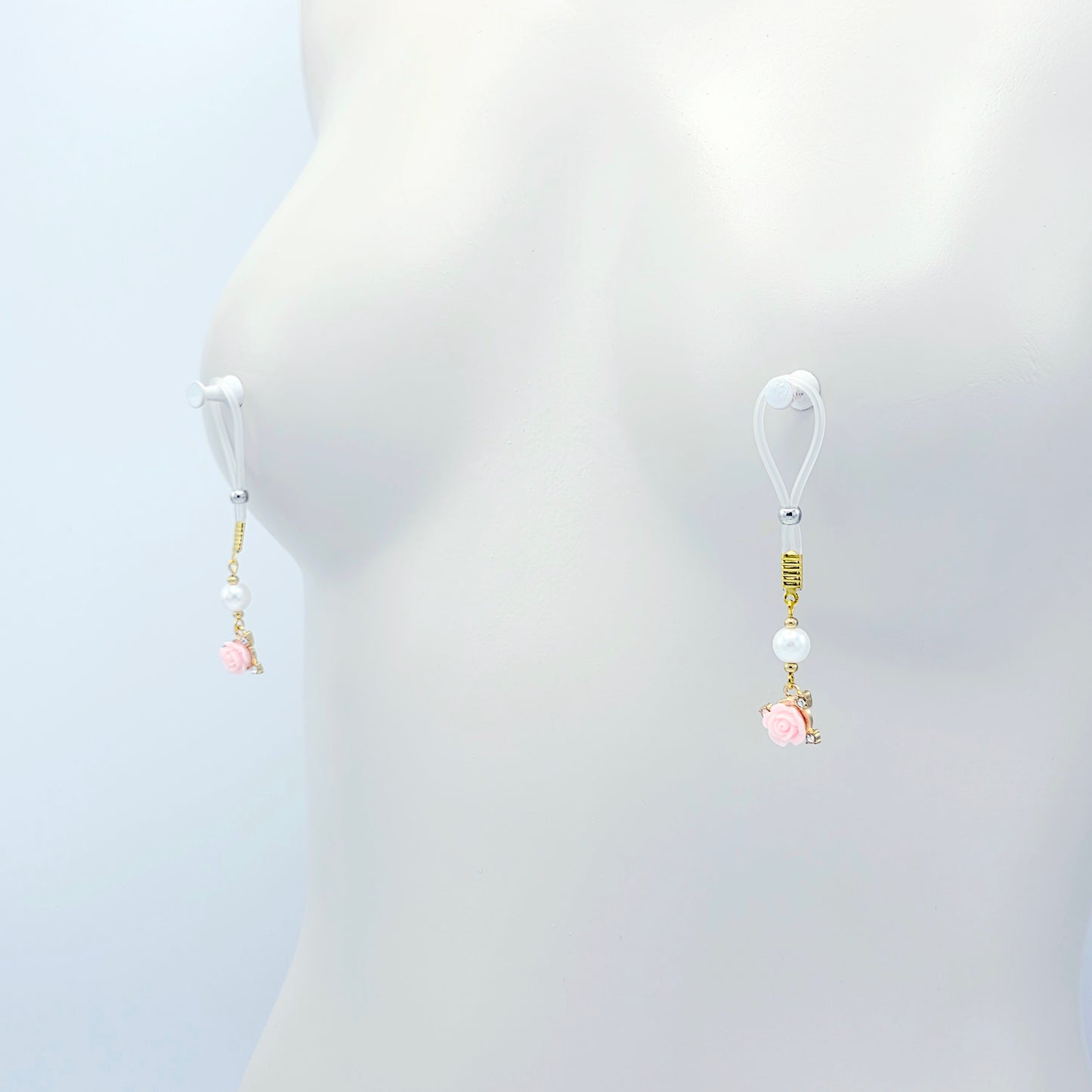 Non Piercing Nipple Dangles or Clamps with Rose and Pearls. Choose Nipple Nooses or Your Choice of Clamps. BDSM