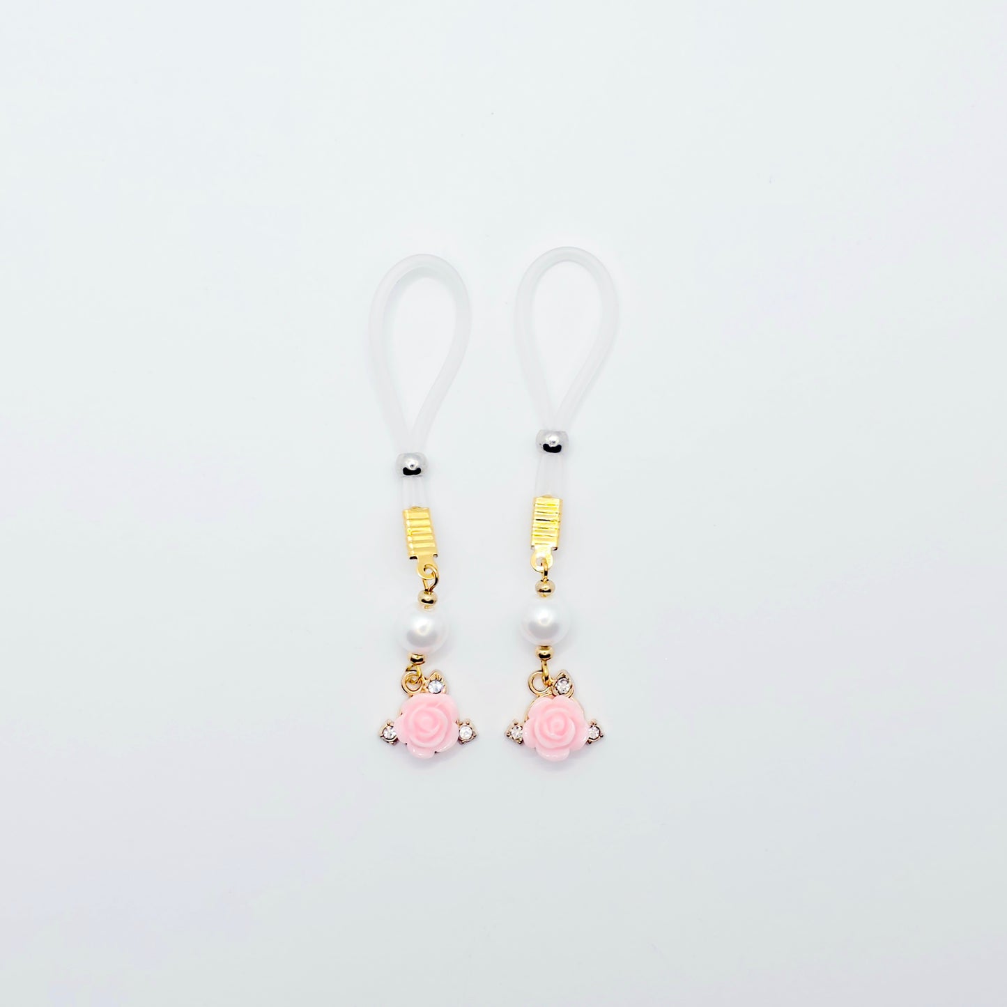 Non Piercing Nipple Dangles or Clamps with Rose and Pearls. Choose Nipple Nooses or Your Choice of Clamps. BDSM