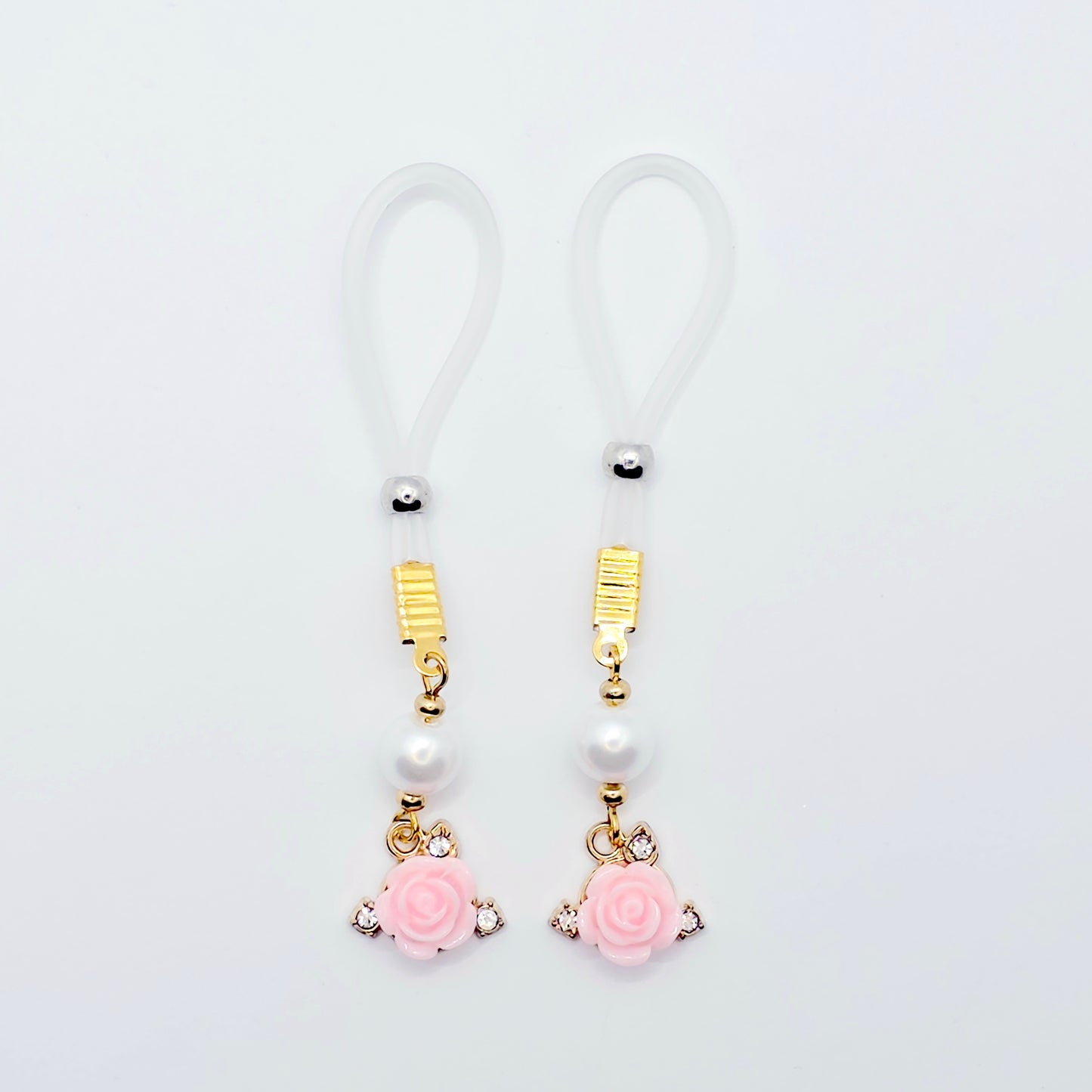 Non Piercing Nipple Dangles or Clamps with Rose and Pearls. Choose Nipple Nooses or Your Choice of Clamps. BDSM