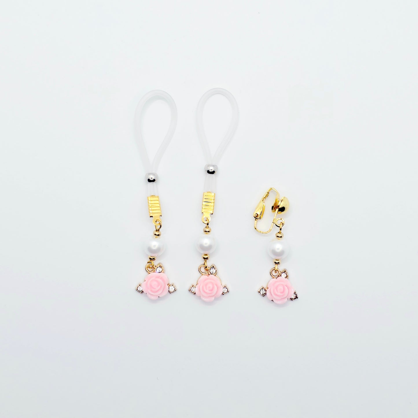 Non Piercing Nipple and VCH Clip Set with Rose and Pearls. Chooses Nipple Nooses or Clamps. Erotic Body Jewelry. MATURE, BDSM