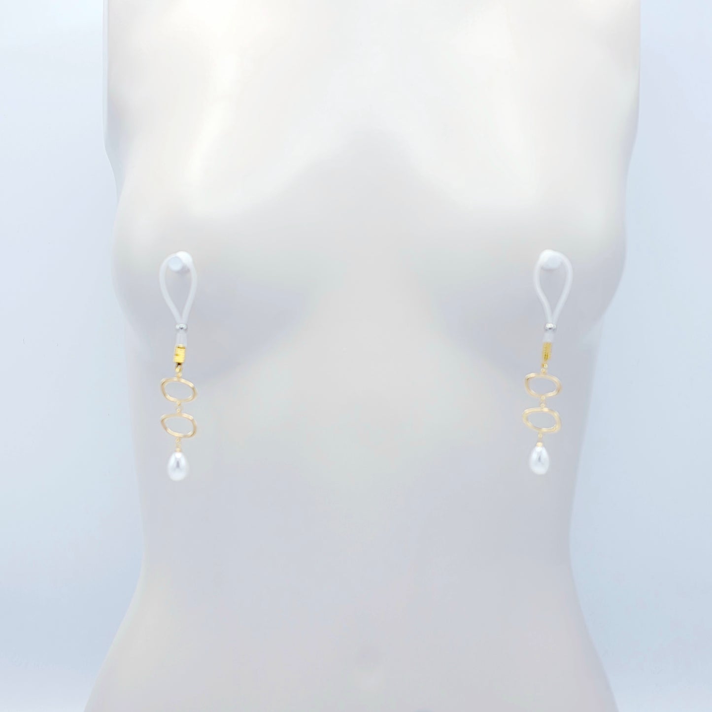 Gold and Pearl Nipple Dangles on Non-Piercing Nipple Nooses or Clamps