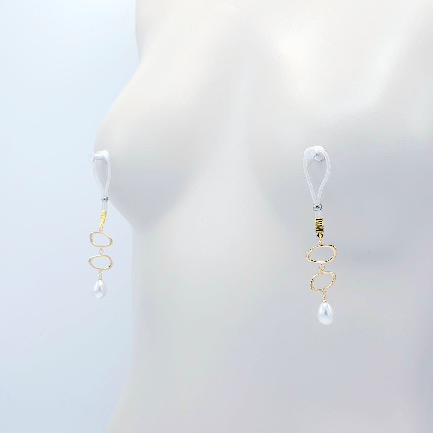 Gold and Pearl Nipple Dangles on Non-Piercing Nipple Nooses or Clamps