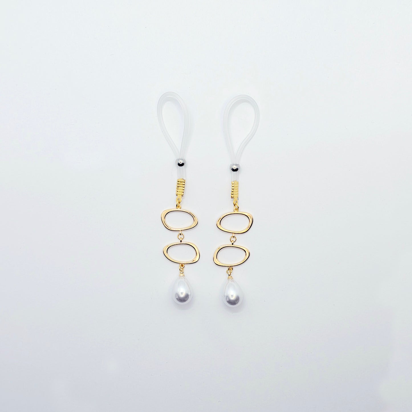 Gold and Pearl Nipple Dangles on Non-Piercing Nipple Nooses or Clamps