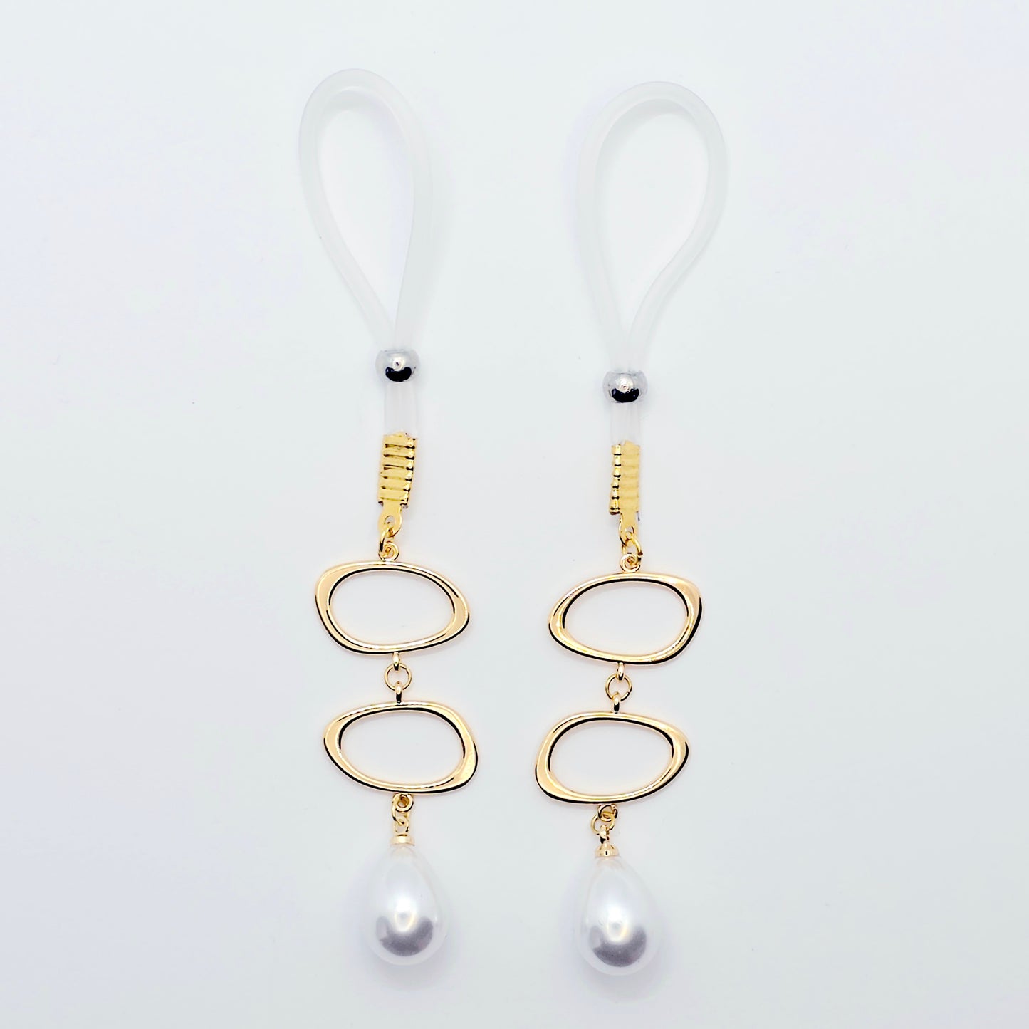 Gold and Pearl Nipple Dangles on Non-Piercing Nipple Nooses or Clamps