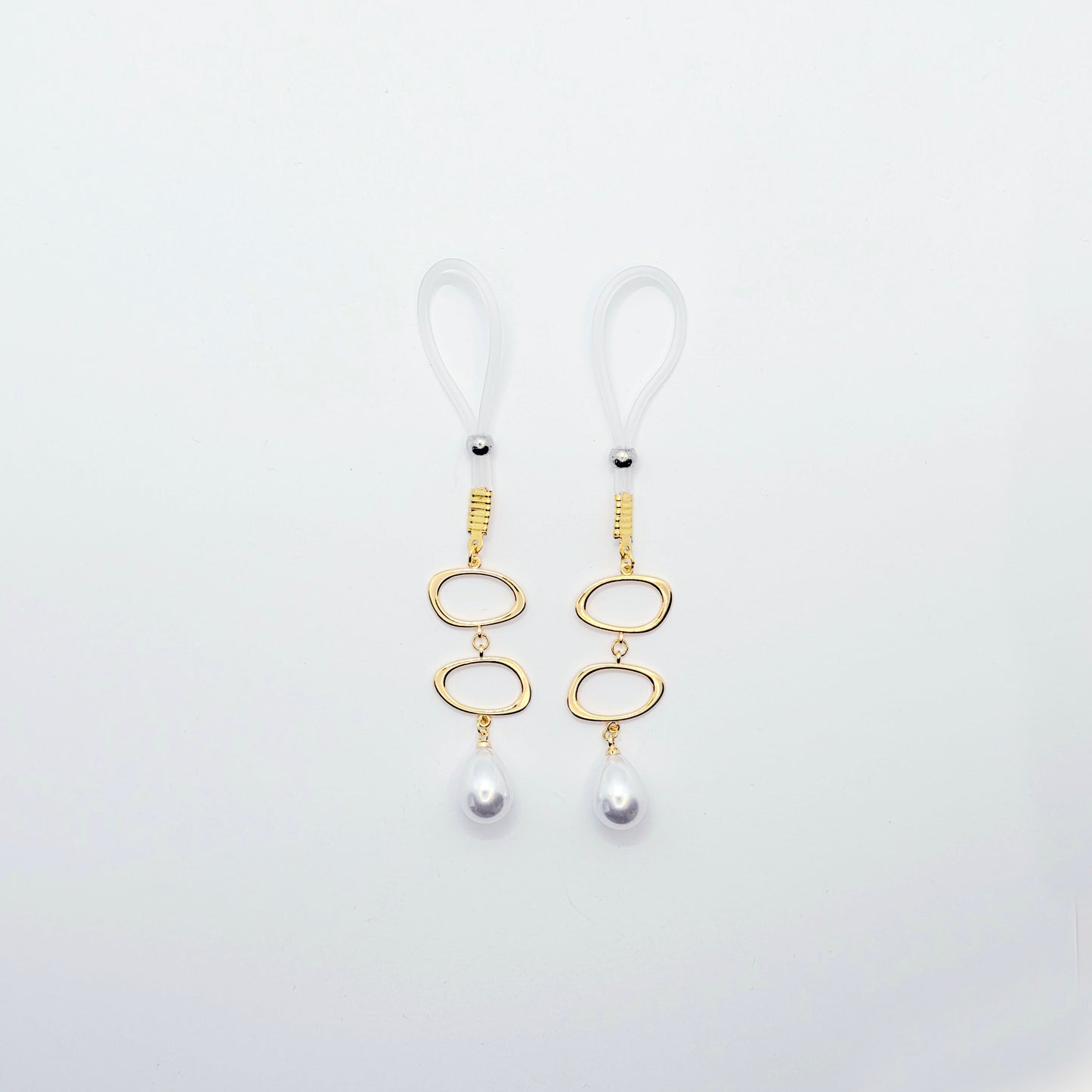 Gold and Pearl Nipple Dangles on Non-Piercing Nipple Nooses or Clamps