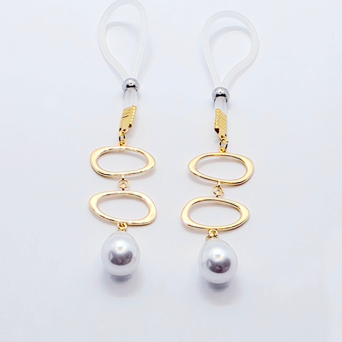 Gold and Pearl Nipple Dangles on Non-Piercing Nipple Nooses or Clamps