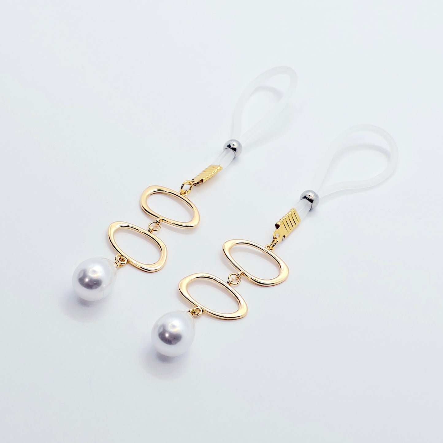 Gold and Pearl Nipple Dangles on Non-Piercing Nipple Nooses or Clamps