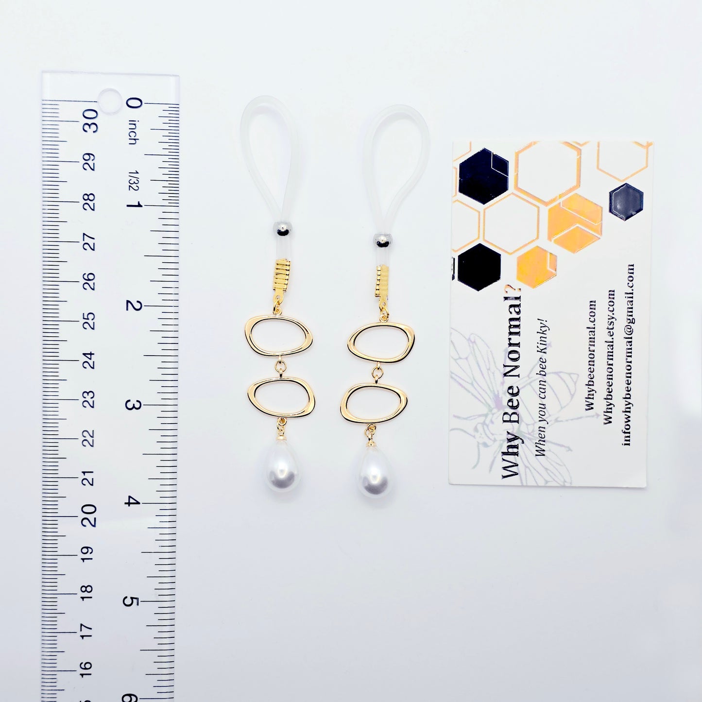 Gold and Pearl Nipple Dangles on Non-Piercing Nipple Nooses or Clamps