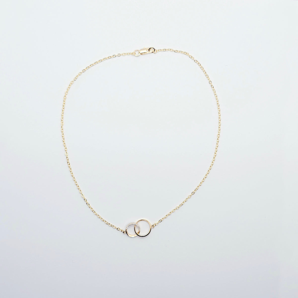 BDSM Day Collar | 18K Gold Double Ring Circle of O Choker with Cubic Zirconia