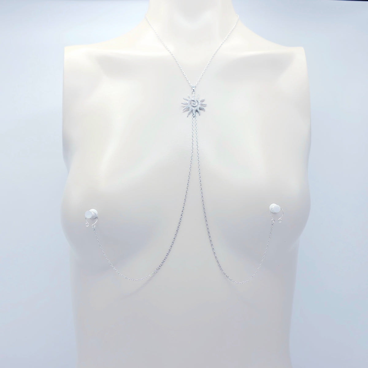 Necklace to Nipple, Platinum, with Spiral CZ Sun and Your Choice of Attachment.