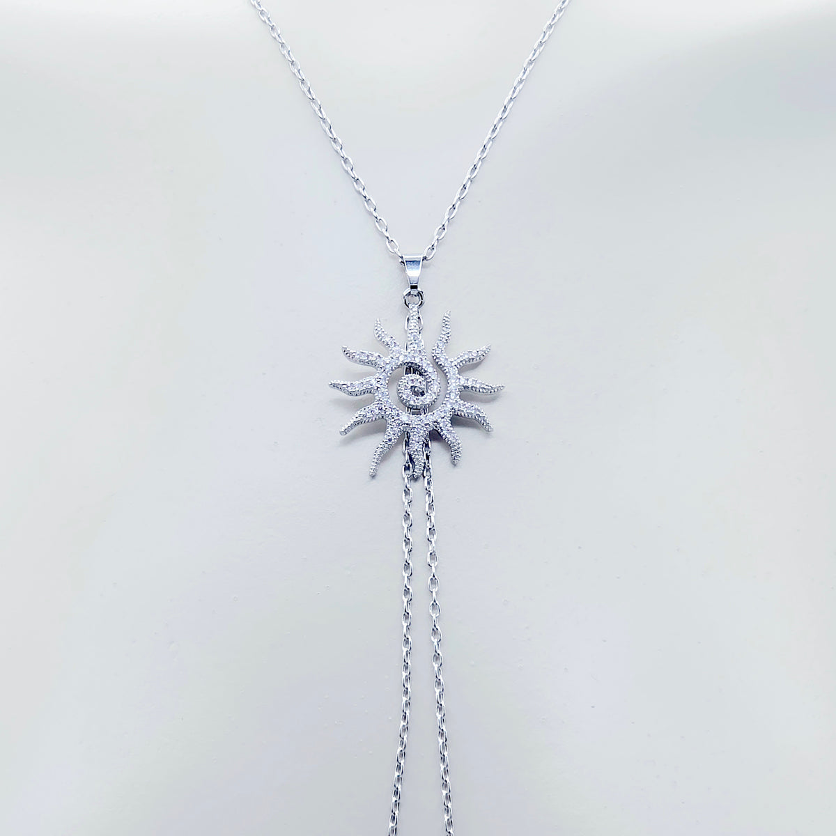 Necklace to Nipple, Platinum, with Spiral CZ Sun and Your Choice of Attachment.