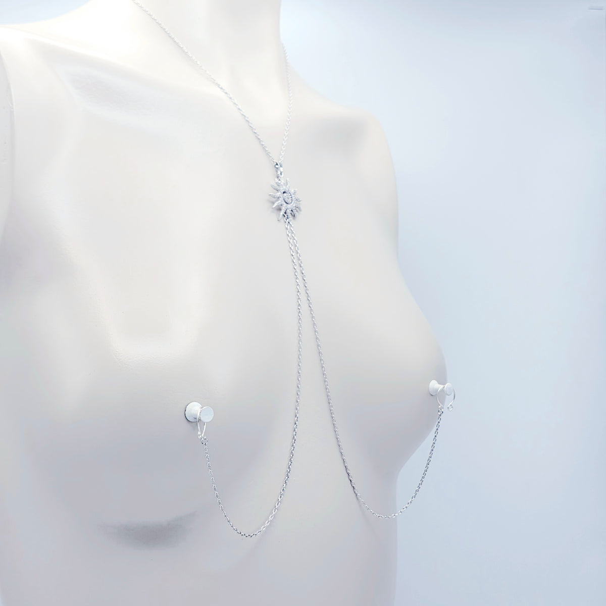 Necklace to Nipple, Platinum, with Spiral CZ Sun and Your Choice of Attachment.