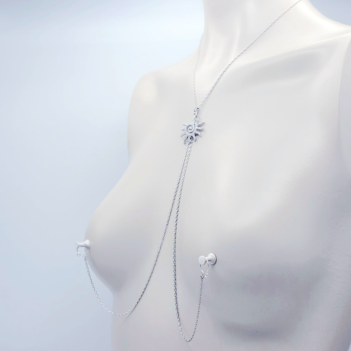 Necklace to Nipple, Platinum, with Spiral CZ Sun and Your Choice of Attachment.