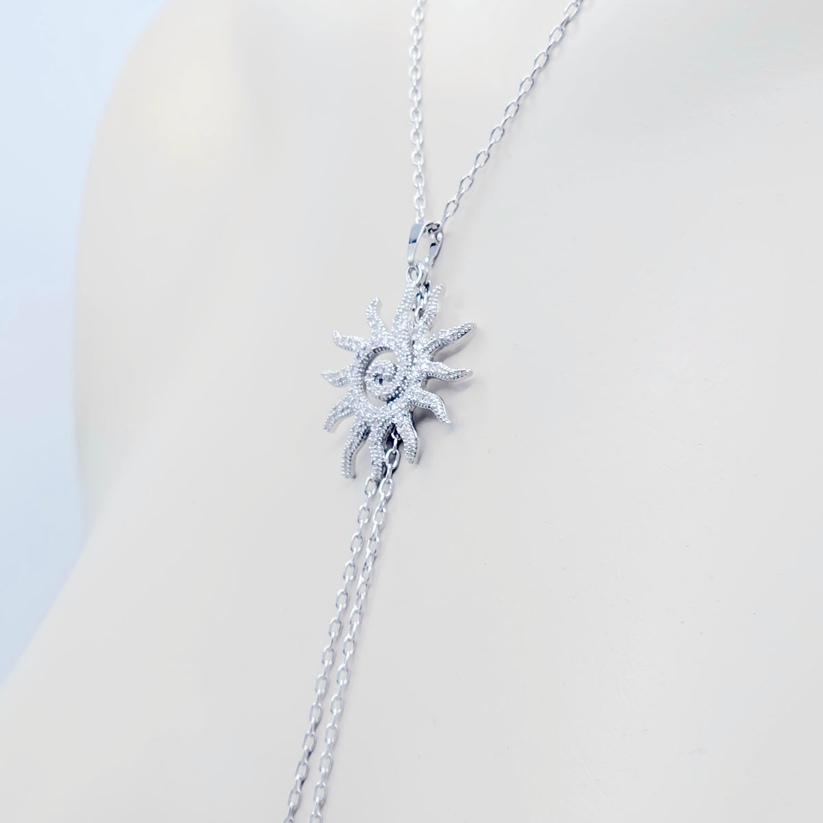 Necklace to Nipple, Platinum, with Spiral CZ Sun and Your Choice of Attachment.