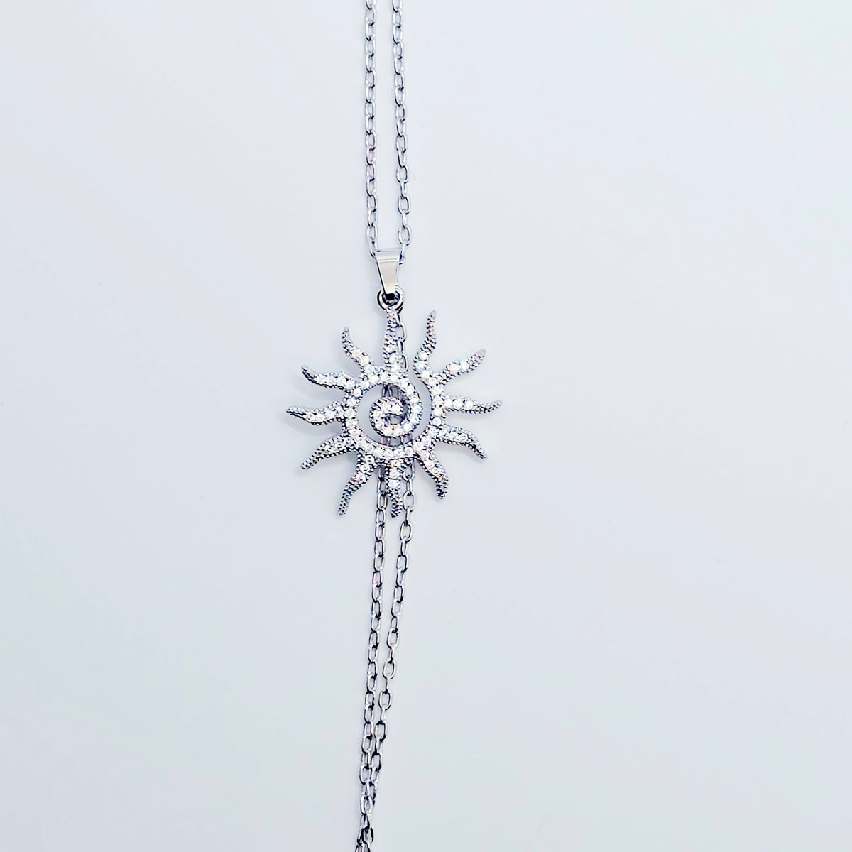Necklace to Nipple, Platinum, with Spiral CZ Sun and Your Choice of Attachment.