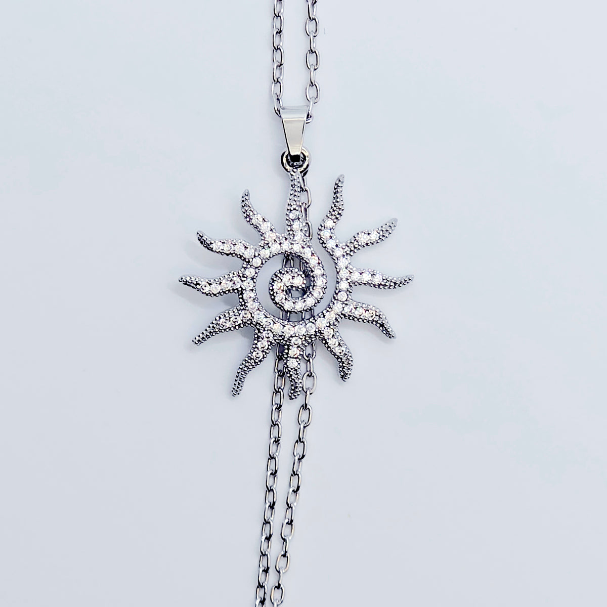 Necklace to Nipple, Platinum, with Spiral CZ Sun and Your Choice of Attachment.