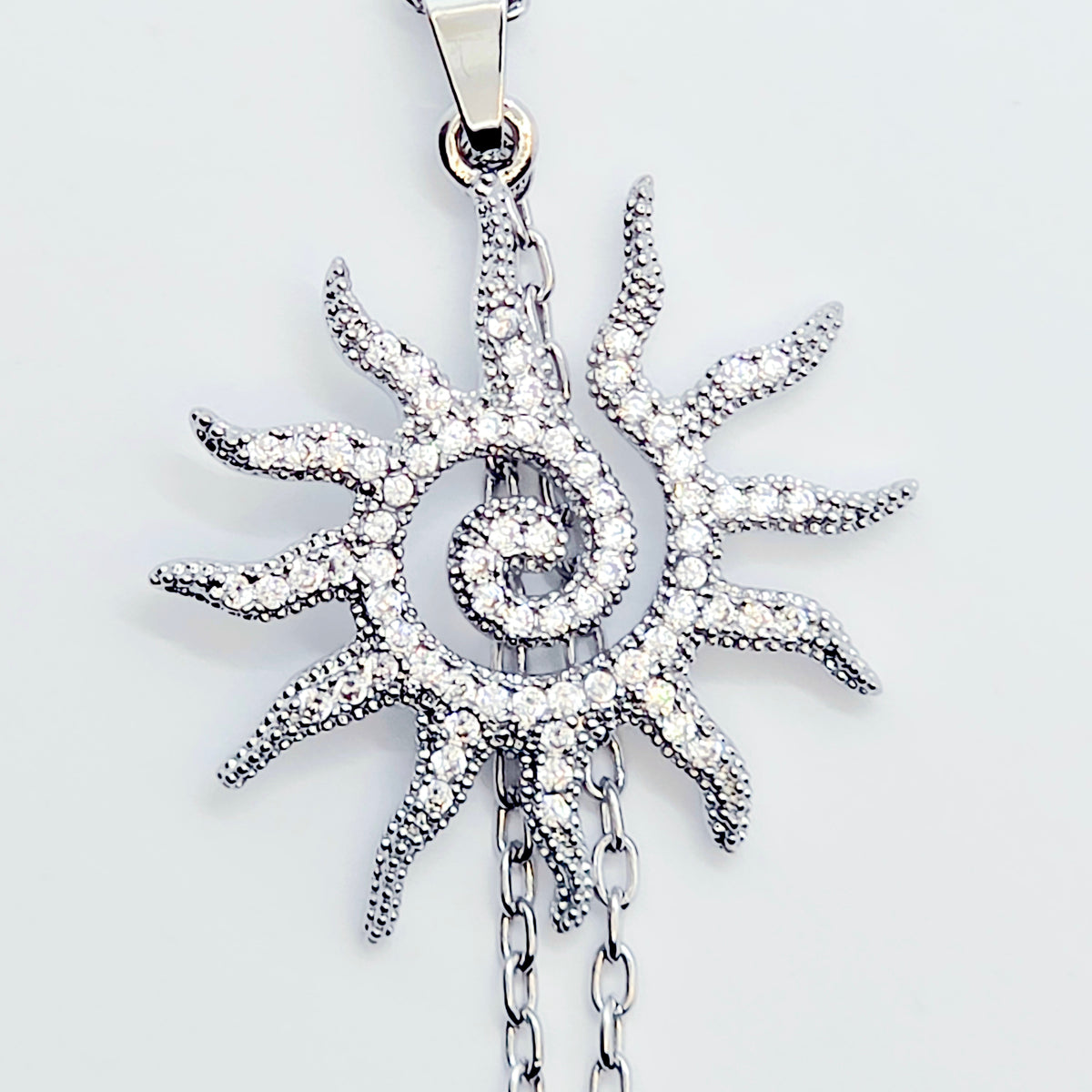 Necklace to Nipple, Platinum, with Spiral CZ Sun and Your Choice of Attachment.