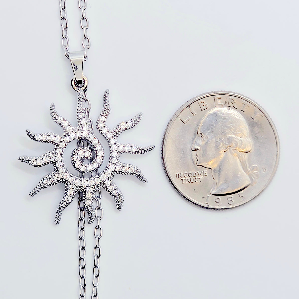 Necklace to Nipple, Platinum, with Spiral CZ Sun and Your Choice of Attachment.