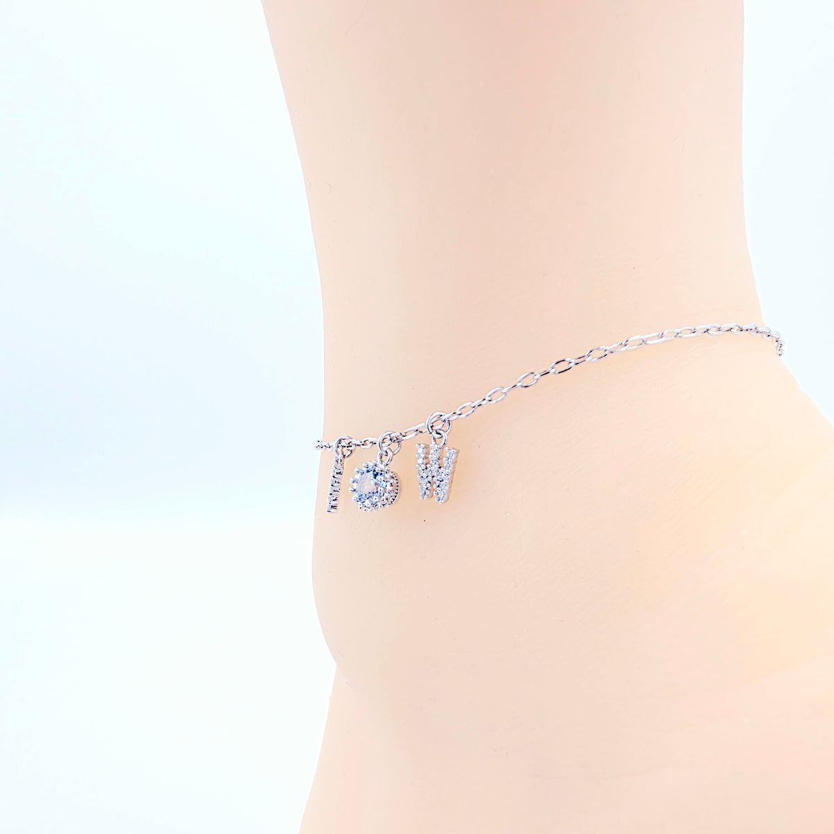 Sparkling Real Platinum HW Anklet with Light Blue CZ Pendant. Hotwife