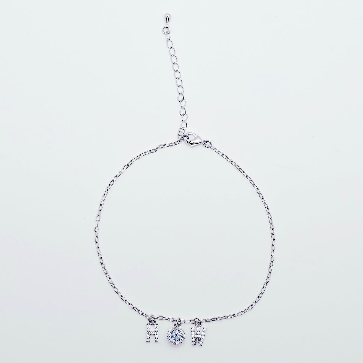 Sparkling Real Platinum HW Anklet with Light Blue CZ Pendant. Hotwife