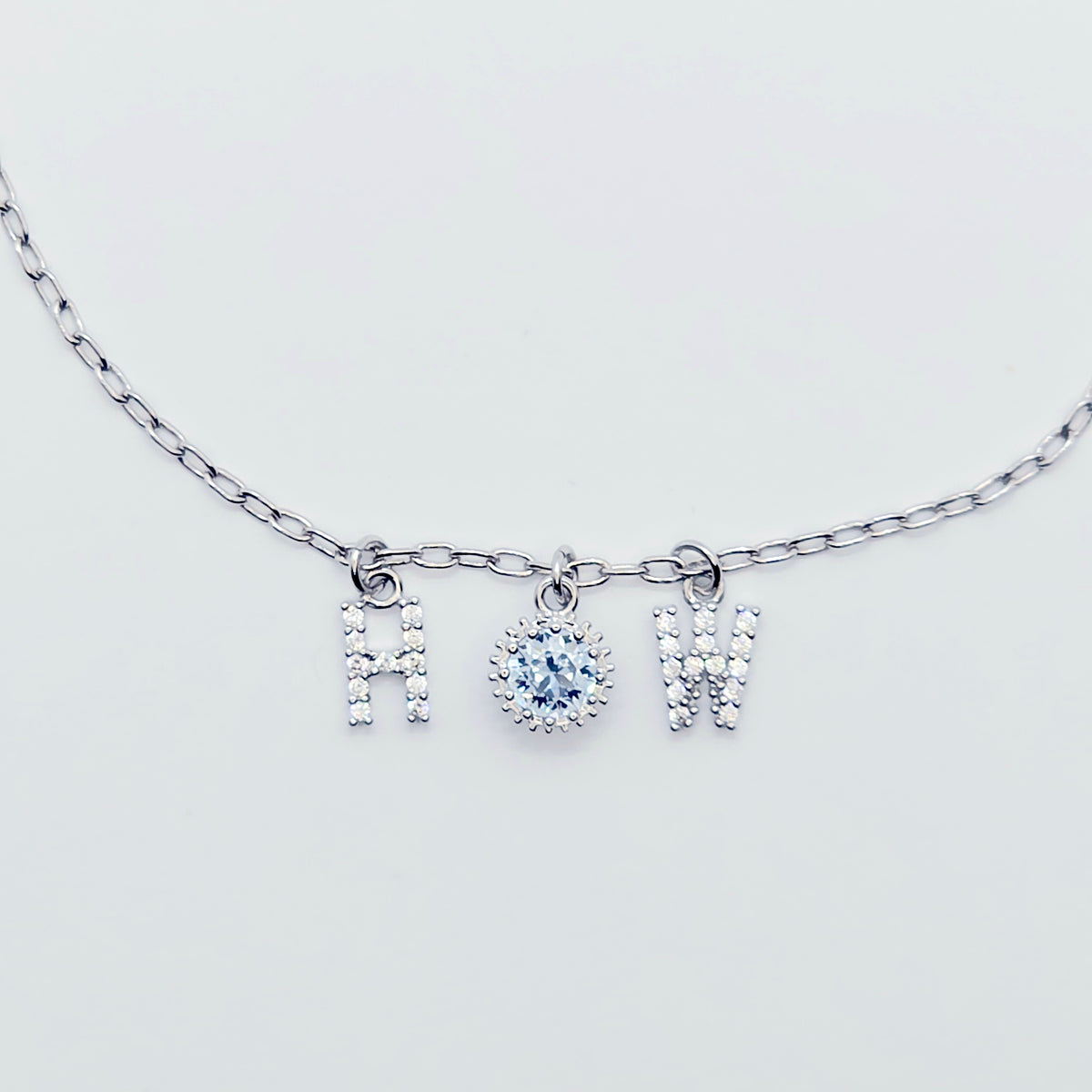 Sparkling Real Platinum HW Anklet with Light Blue CZ Pendant. Hotwife