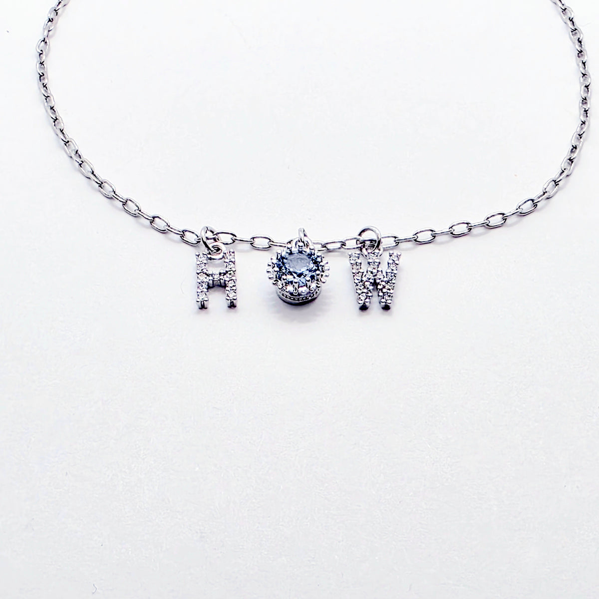 Sparkling Real Platinum HW Anklet with Light Blue CZ Pendant. Hotwife