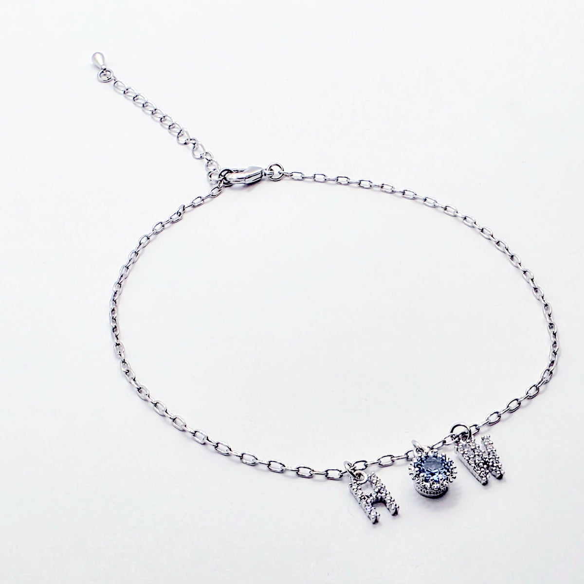 Sparkling Real Platinum HW Anklet with Light Blue CZ Pendant. Hotwife