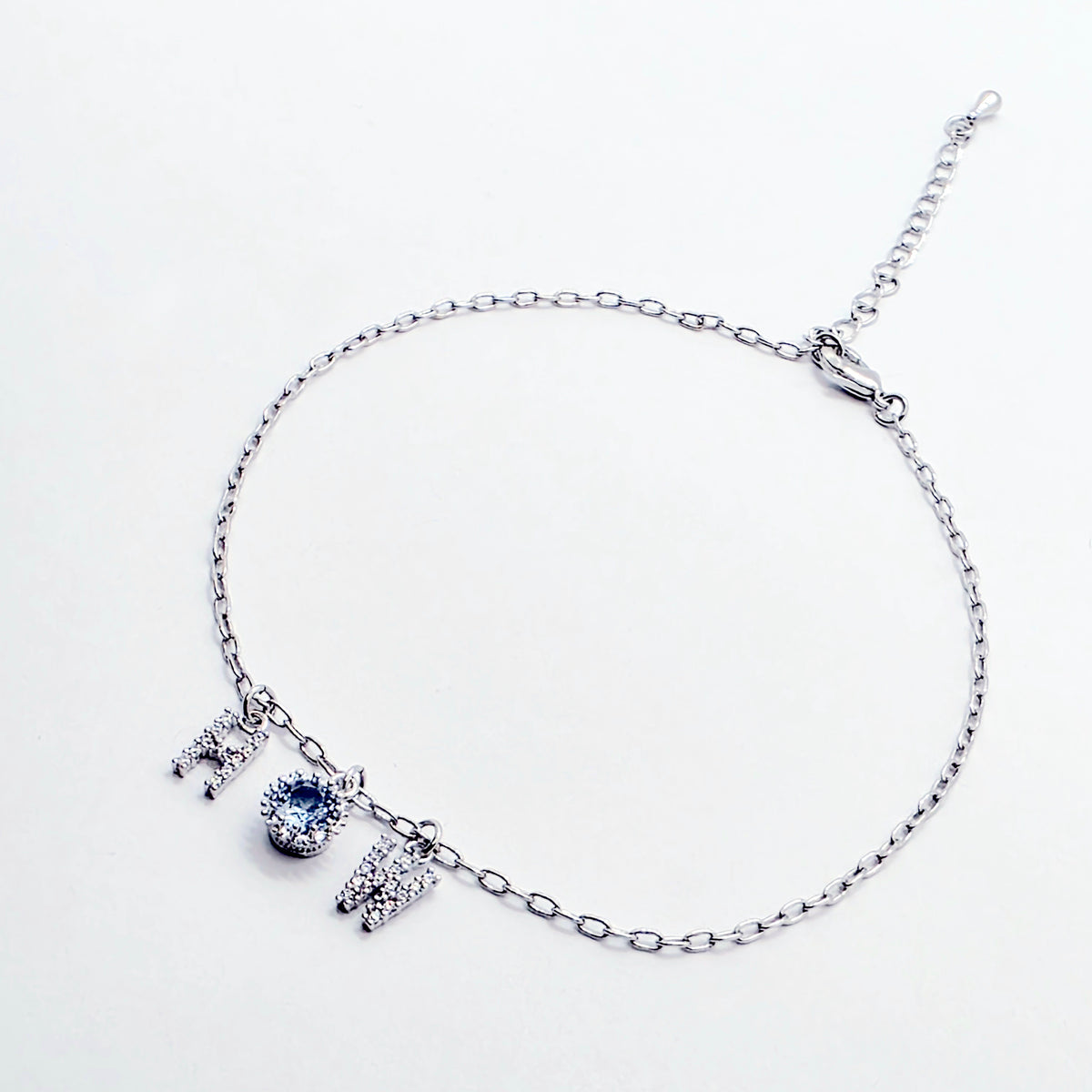 Sparkling Real Platinum HW Anklet with Light Blue CZ Pendant. Hotwife