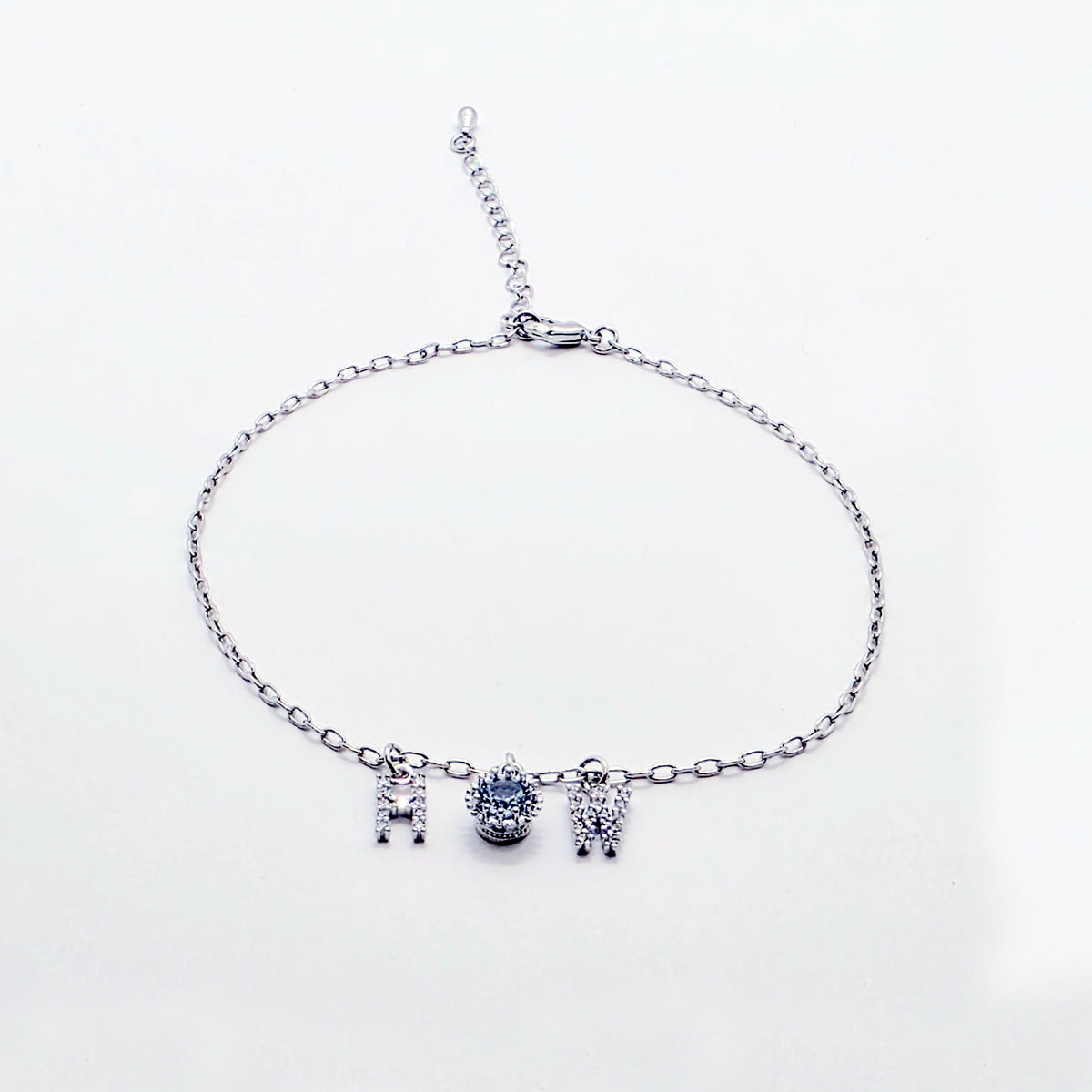 Sparkling Real Platinum HW Anklet with Light Blue CZ Pendant. Hotwife