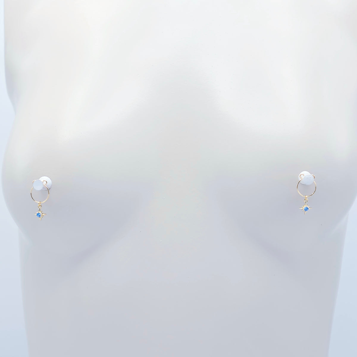 Gold Star Nipple Rings with Blue Gem. Non-Piercing Intimate Body Jewelry for Women. MATURE
